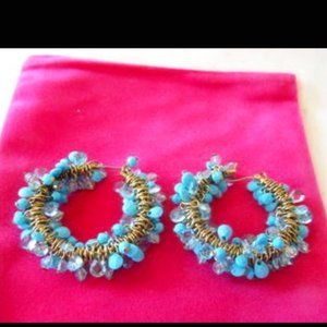 Real Collectibles by Adrienne Turquoise Color Beaded Dangle Hoop Pierce Earrings